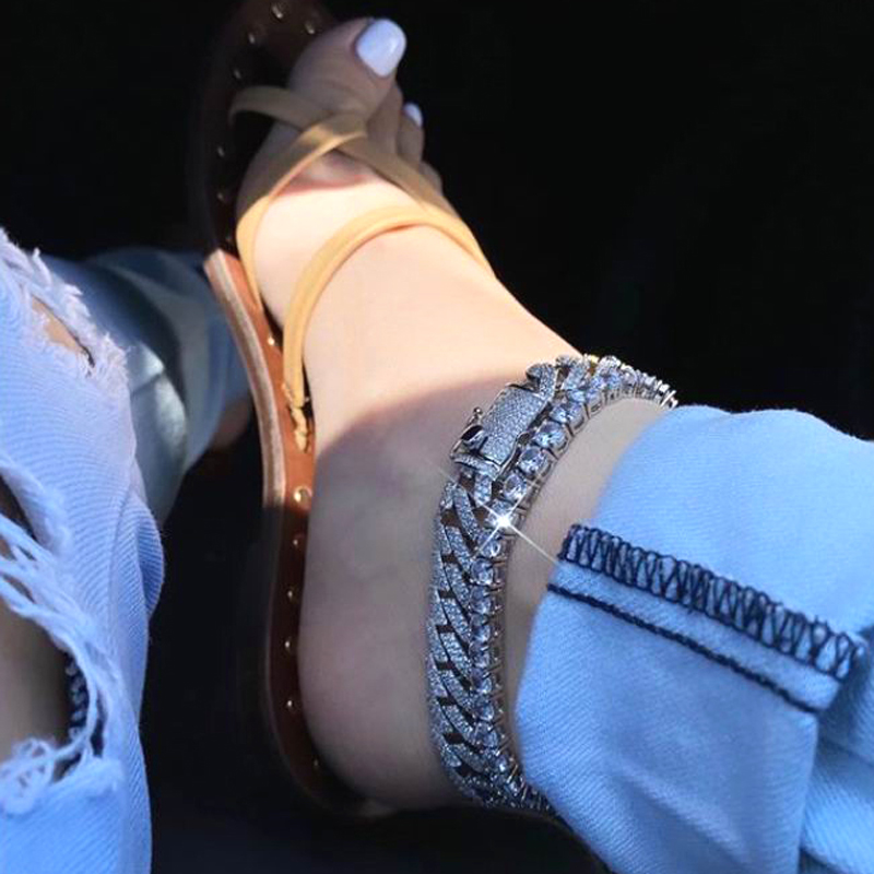 Parking Cz Rectangle Anklet Hi - Cuban Link Chain 12Mm 评论和价格
