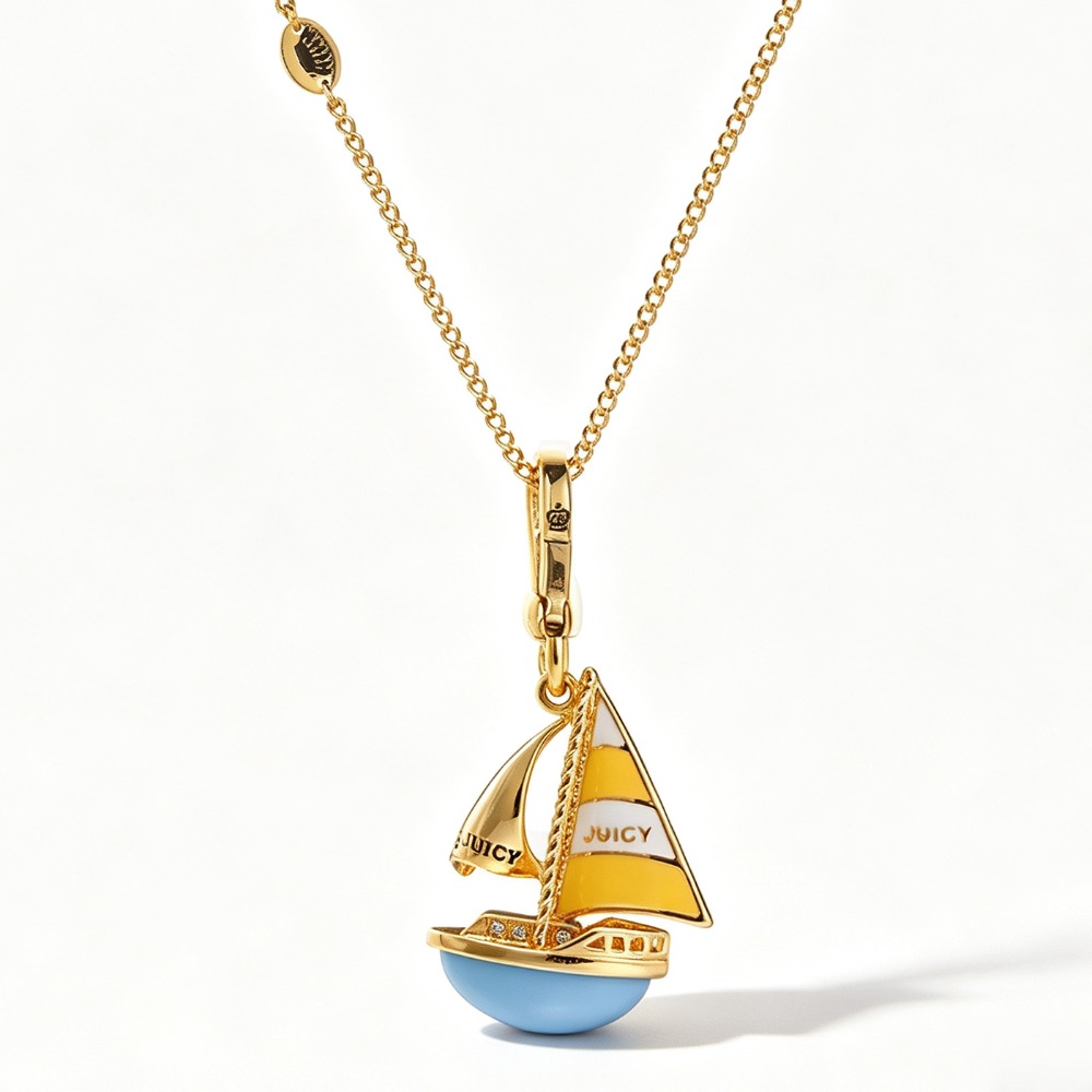 Elegant Enamel Glaze Blue Sail - Initial Letter Necklace 18K Gold 评论和价格