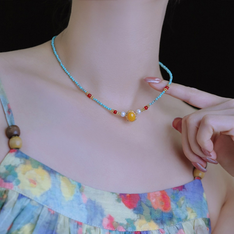 New Arrival Vintage Blue Turqu - Pearl Choker Necklace Vintage 评论和价格