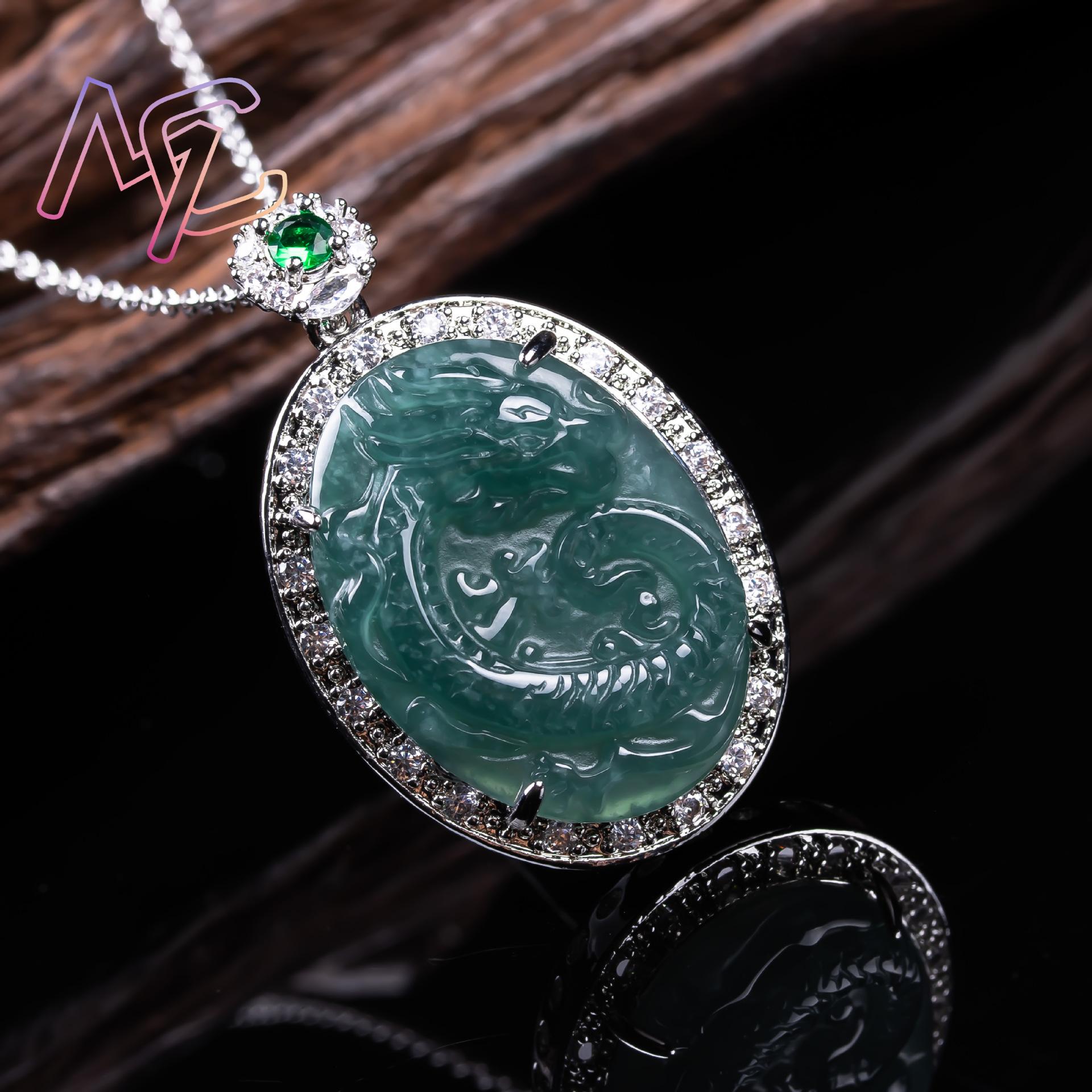 Myanmar Jadeite Dragon Pendant - 925 Sterling Silver Chain Necklace Men 评论和价格